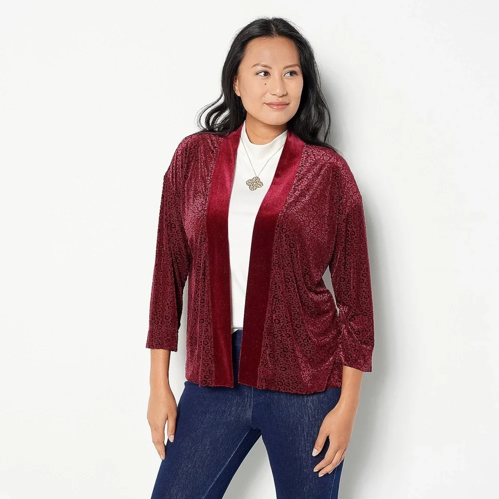 Isaac Mizrahi Live! Mixed Media Cardigan-Sangria-2X - NEW